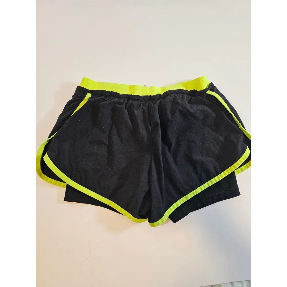 Nike Dri-FIT 2-in-1‎ Running Shorts Women S Black Neon Yellow Athletic Workout